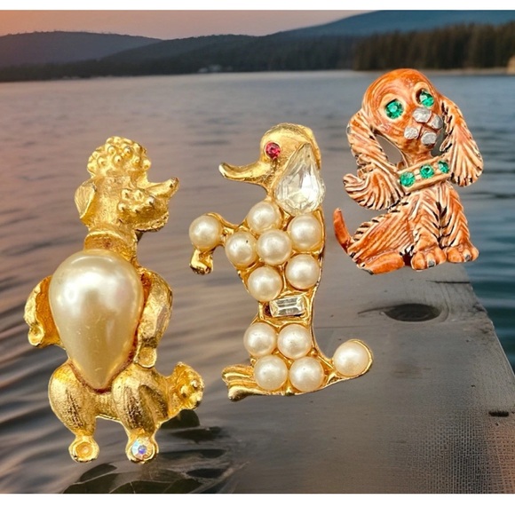 Vintage Dog Brooches Lot Gerry’s Pearl & Gems Jelly Belly Poodle Cocker Spaniel - Picture 8 of 8